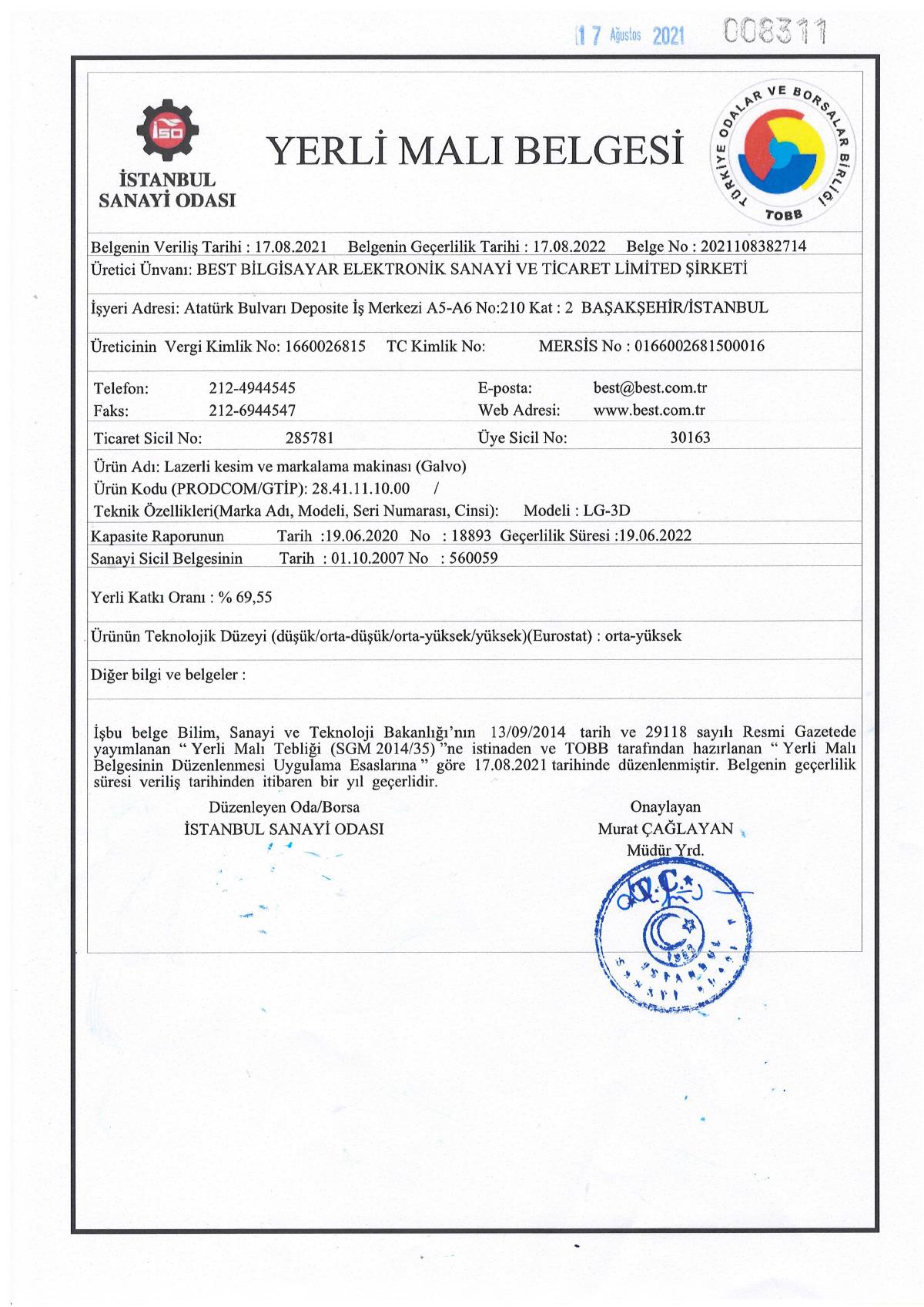 Domestic Goods
Certificate